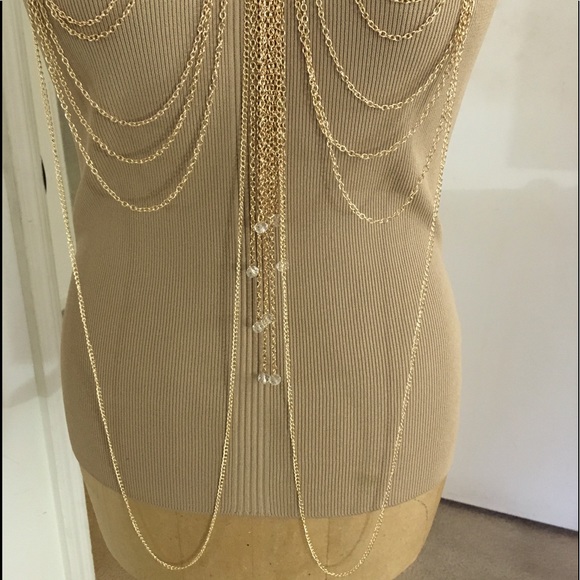 Facetted Clear Glass Beaded Multi Strand All Over Body Chain Goldplated - Picture 5 of 13